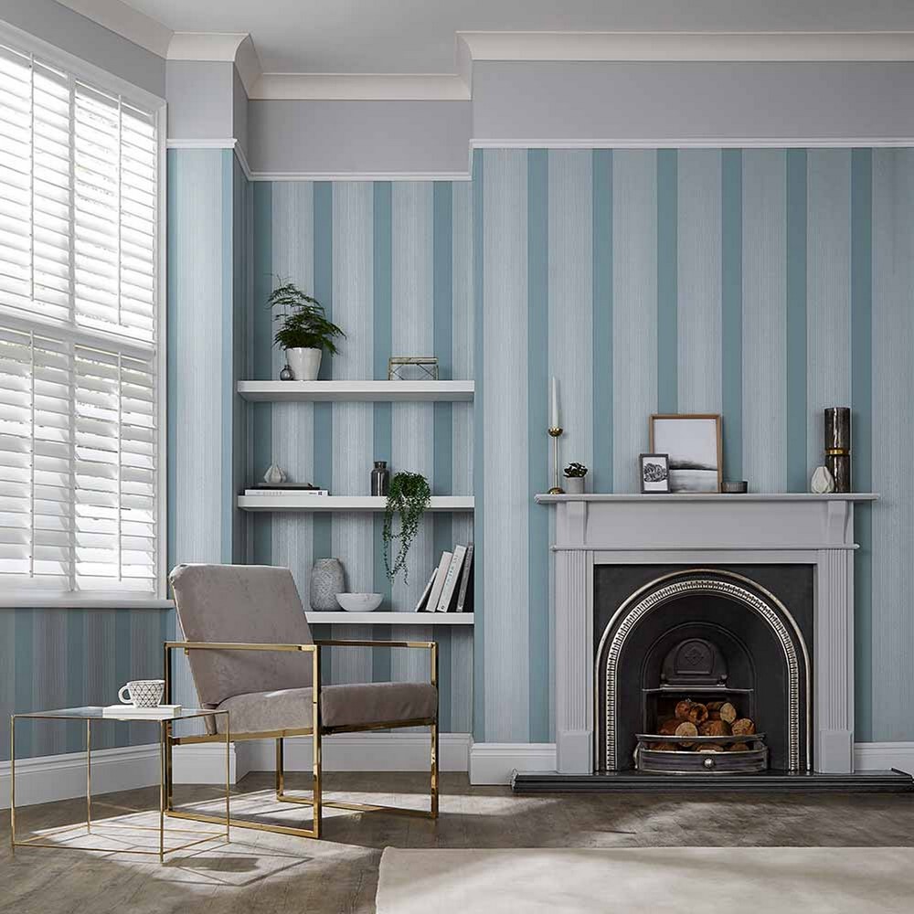 Lagom Stripe Wallpaper 106764 by Graham & Brown in Deep Sky Blue